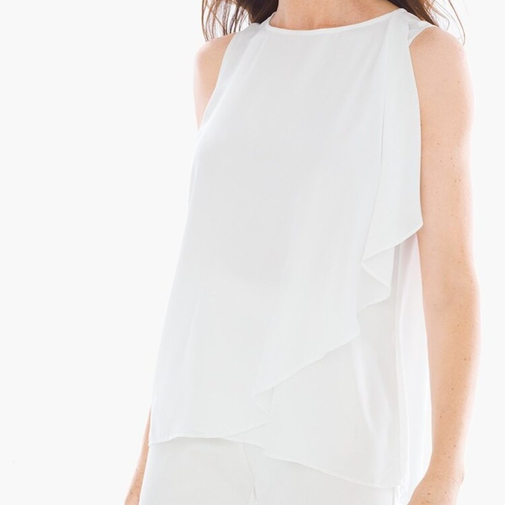 Chico's | Shoulder Drape Ruffle Tank | White | Size 2 (US 12/14)
